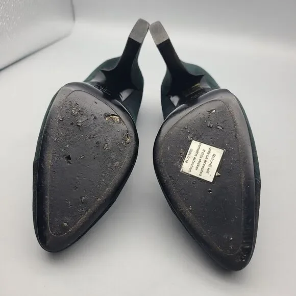 Prada Heel Pumps Shoes Donna Calzature Green Black Suede Cap Toe Sz 6 36 Used - Picture 7 of 10
